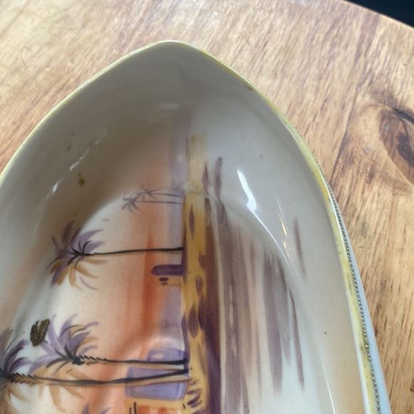 Nippon 12" Porcelain Hand Painted Canoe Shaped Dish / Tray - Picture 11 of 11
